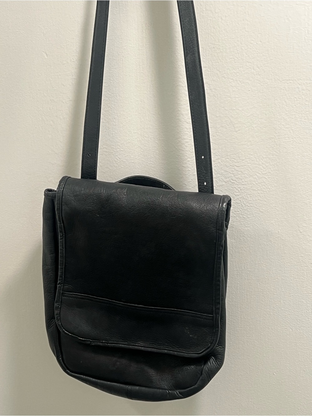 Black Leather Crossbody or Shoulder or backpack convertible bag
